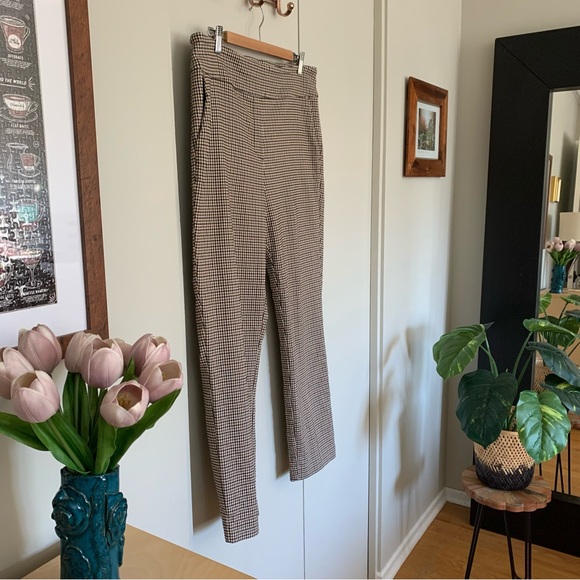 Straight Leg Ankle Dress Pants Brown Gingham Sz 16 - Picture 5 of 12